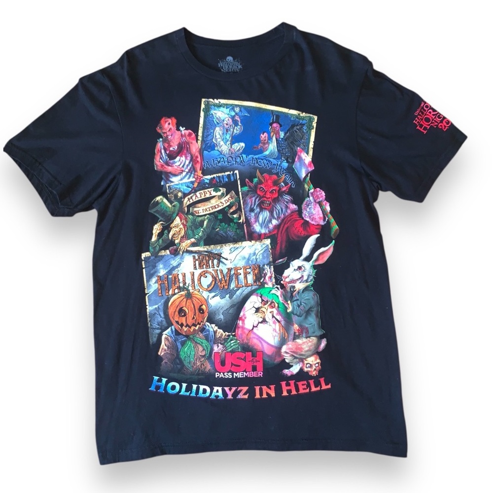 Holidayz in Hell Black Halloween Horror Nights Graphic T-Shirt Size Medium